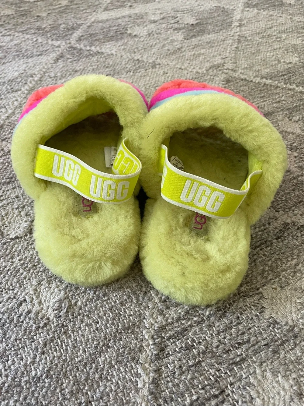 UGG Kids Multicolor Plush Slide Slippers - Lime, Blue, Pink, Coral